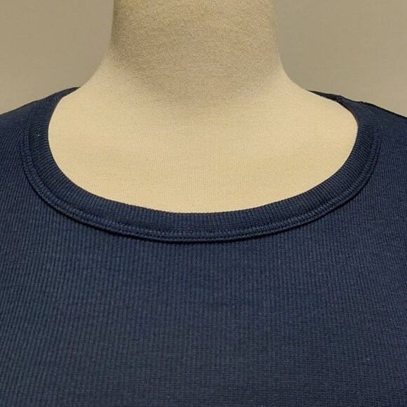 A.Y.R. Navy Blue Maxi S/S Scoop Neck Rib-Knit Sheath Size: S - Picture 6 of 9